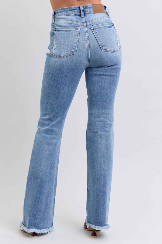Judy Blue High Rise Bootcut Jeans with Raw Hem for Women's Jeans