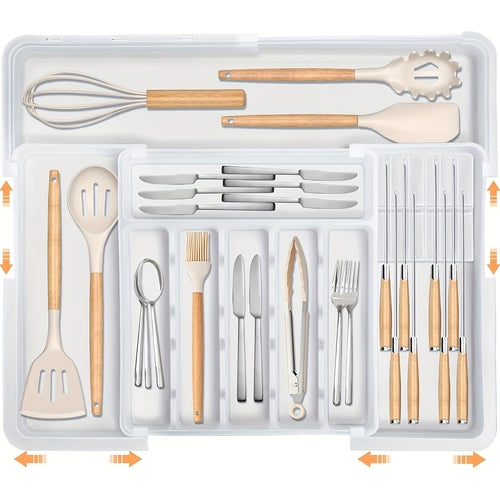 1pc Expandable Silverware Organizer with 2 Knife Blocks - BPA-Free