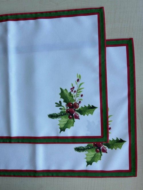 Holly Berry and Greenery Pattern Placemats - Nature Inspired