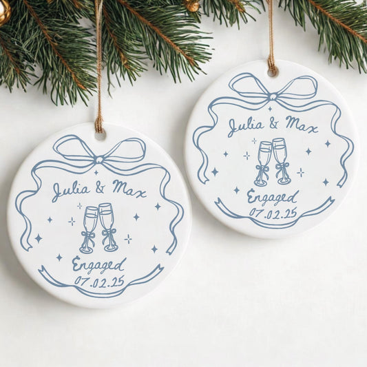 Engagement Couple - Personalized Ceramic Ornament - Christmas Gift for Her/Him, Husband/Wife, Couples