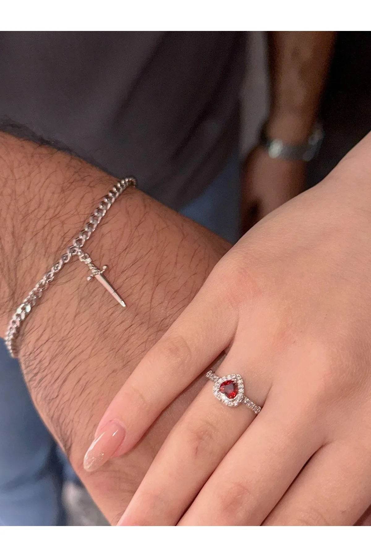 Heart Ring and Sword Necklace Set – Stainless Steel Couple Jewelry Gift