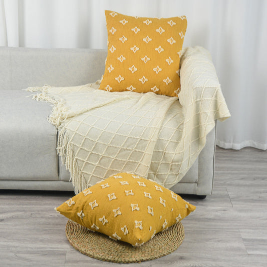 20''x20'' tufted floral 100% cotton throw pillow | 7 colors textured daisy stitch design | boho chic couch & bedroom accent | insert included