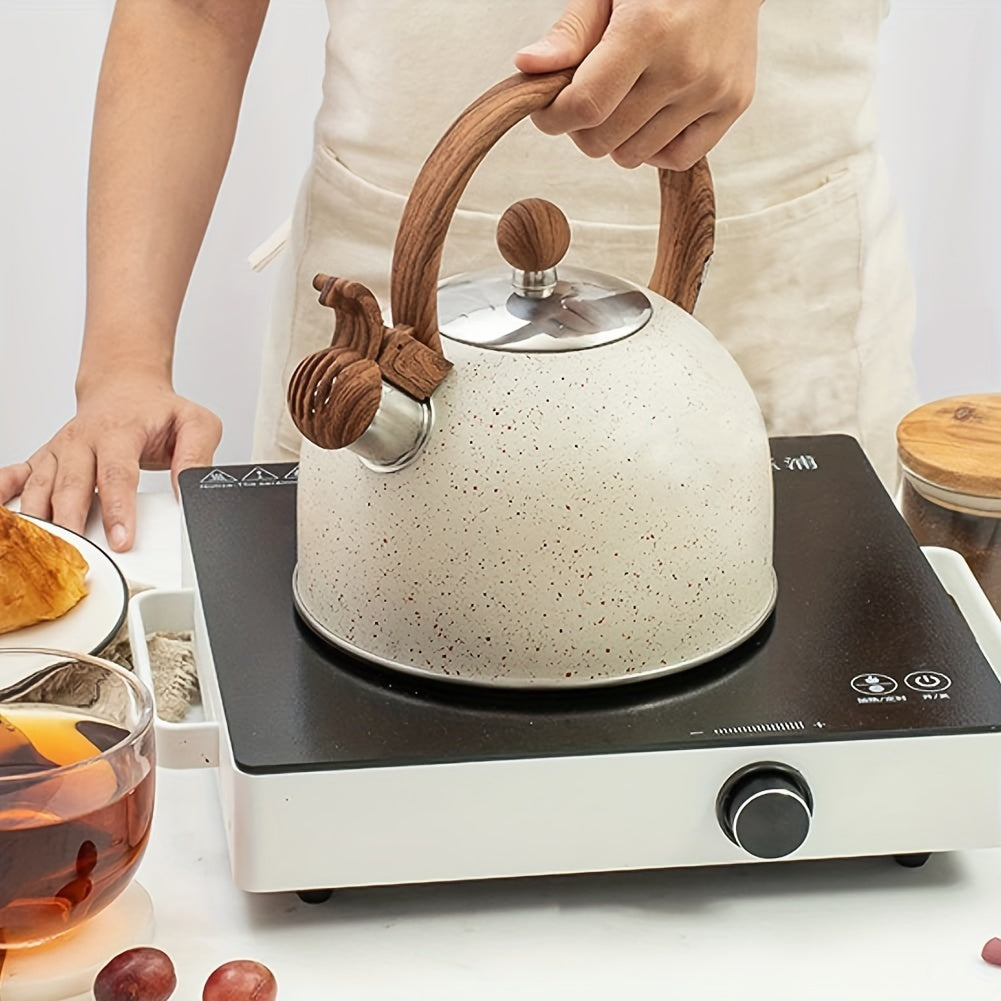 2.5L Stainless Steel Whistling Tea Kettle with Natural Stone Finish