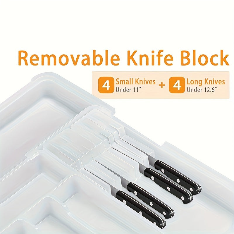 1pc Expandable Silverware Organizer with 2 Knife Blocks - BPA-Free