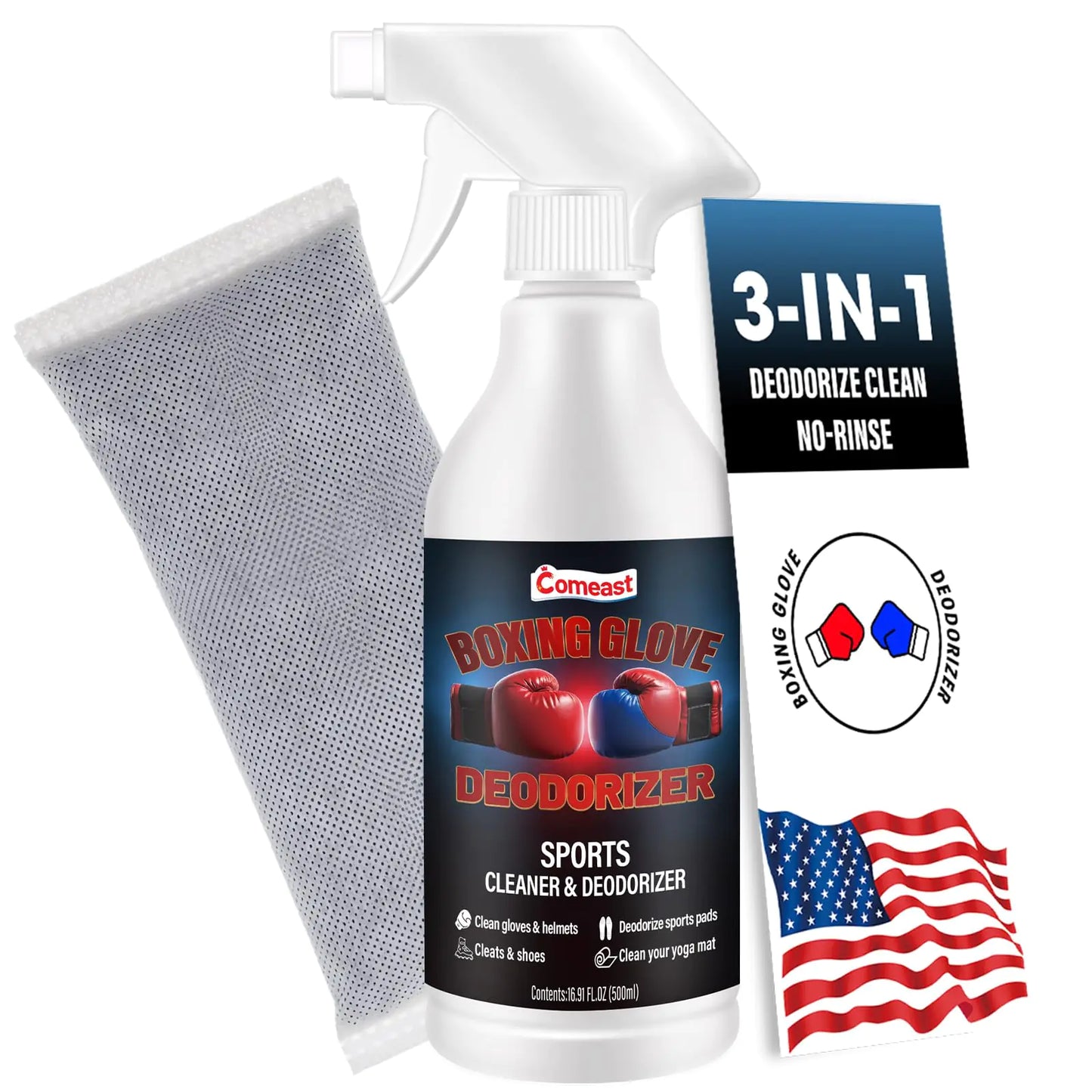 Boxing Glove Deodorizer Cleaner Spray(with Desiccant) Gym Equipment & Shoe Odor Eliminating Spray Yoga Mat Cleaner Natural Plant Based Sports Deodorizer 16.91Fl Oz