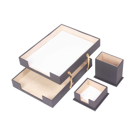 MOOG Leather Desk Set-3 Accessories-Double Document Tray - Brown - 3 PCS