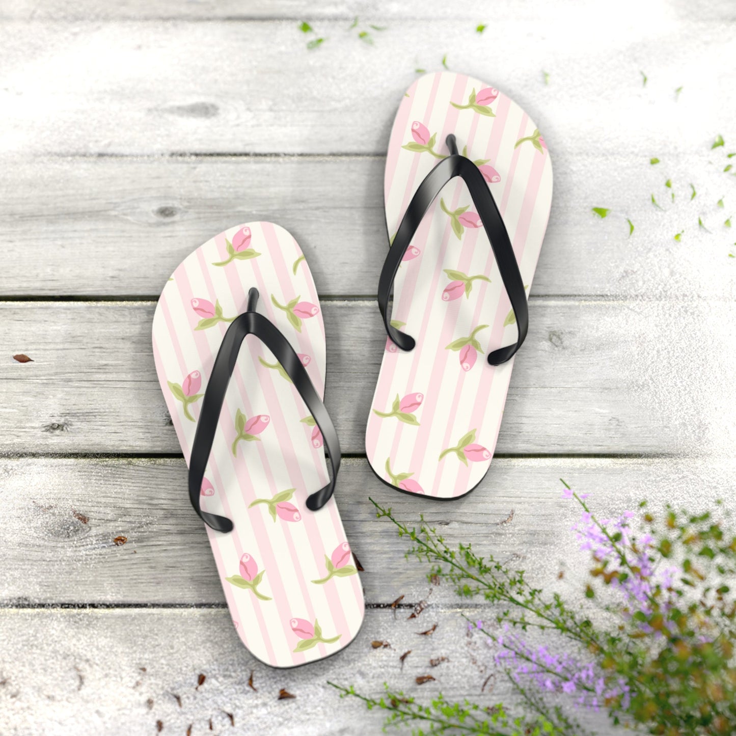 Customizable: Chic Floral Flip Flops for Summer, Trendy Beach Sandals, Perfect for Vacation, Gifts for Her