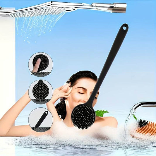 Ergonomic Long Handled Silicone Bath Brush Soft Bristles for Deep Cleaning