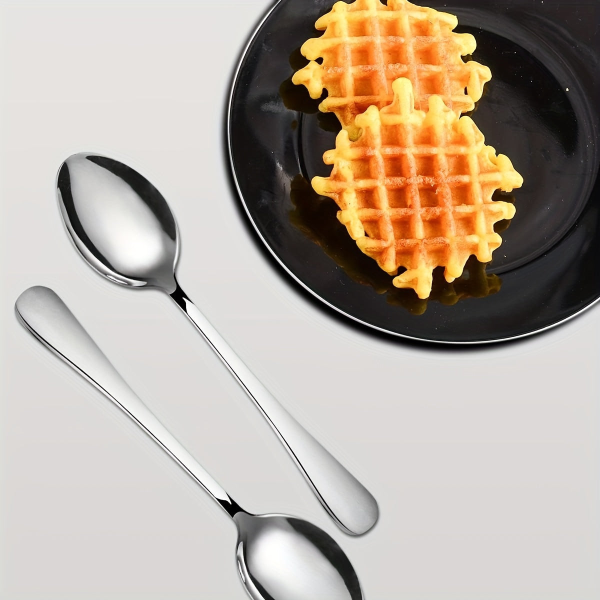12Piece Polished Steel Dessert Spoons with Black Accents