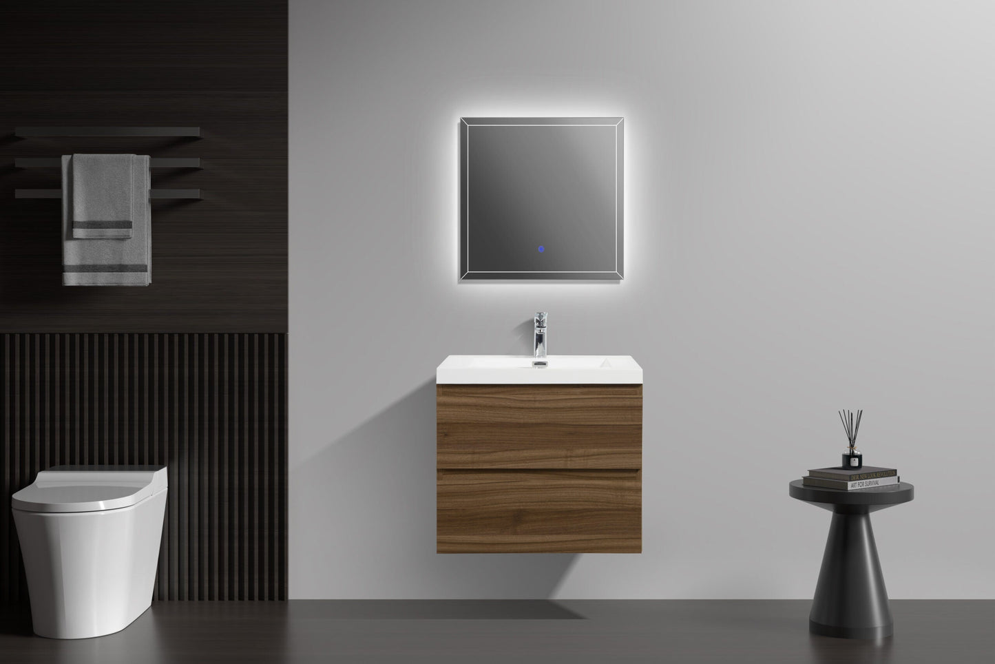 Aurora 30" Glossy Polar White Wall Hung Bathroom Vanity with White Acrylic Countertop