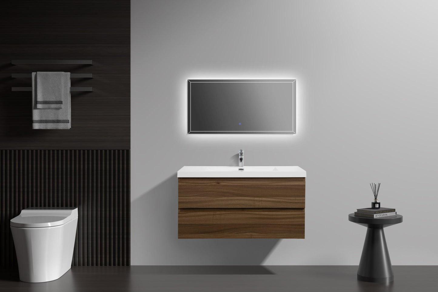 Aurora 42" Glossy Polar White Wall Hung Bathroom Vanity with White Acrylic Countertop