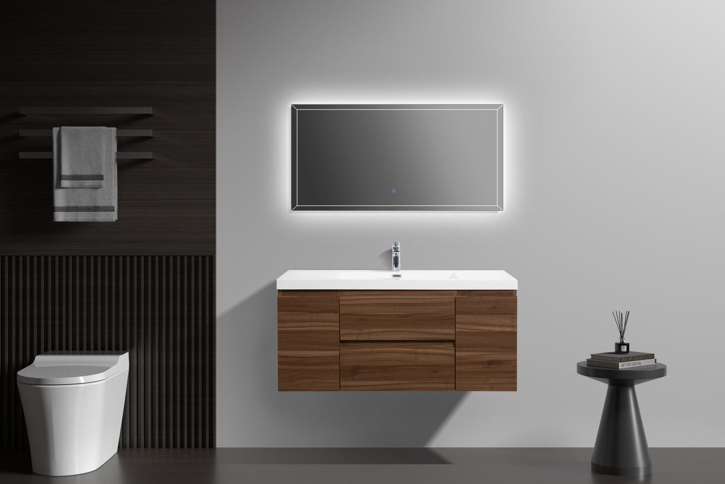 Aurora 48" Glossy Polar White Wall Hung Bathroom Vanity with White Acrylic Countertop