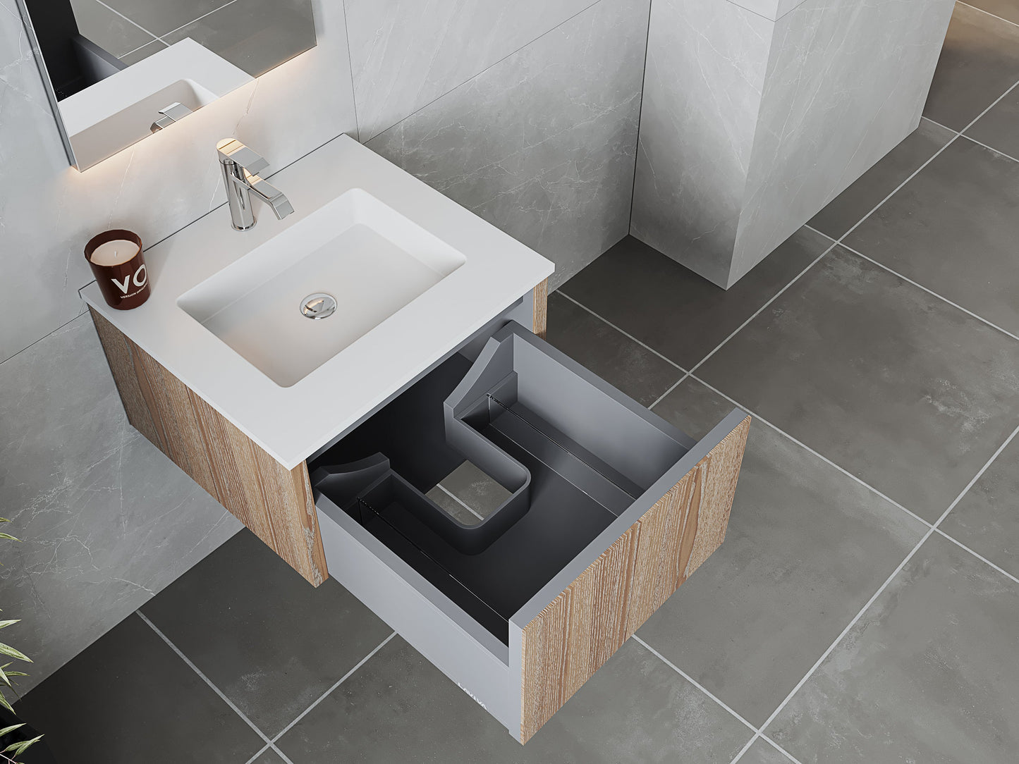 Legno 24" Bathroom Vanity with Matte White VIVA Stone Solid Surface Countertop