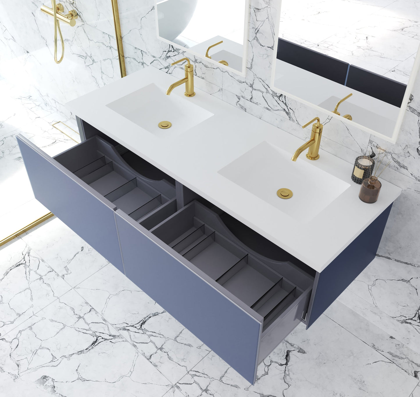 Vitri 60" Double Sink Bathroom Vanity with VIVA Stone Matte White Solid Surface Countertop