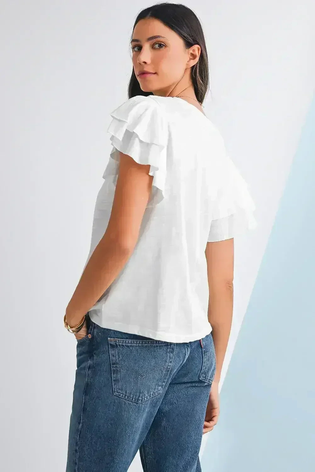 Dark Grey Ruffle Sleeve Plain Blouse | Femstylo