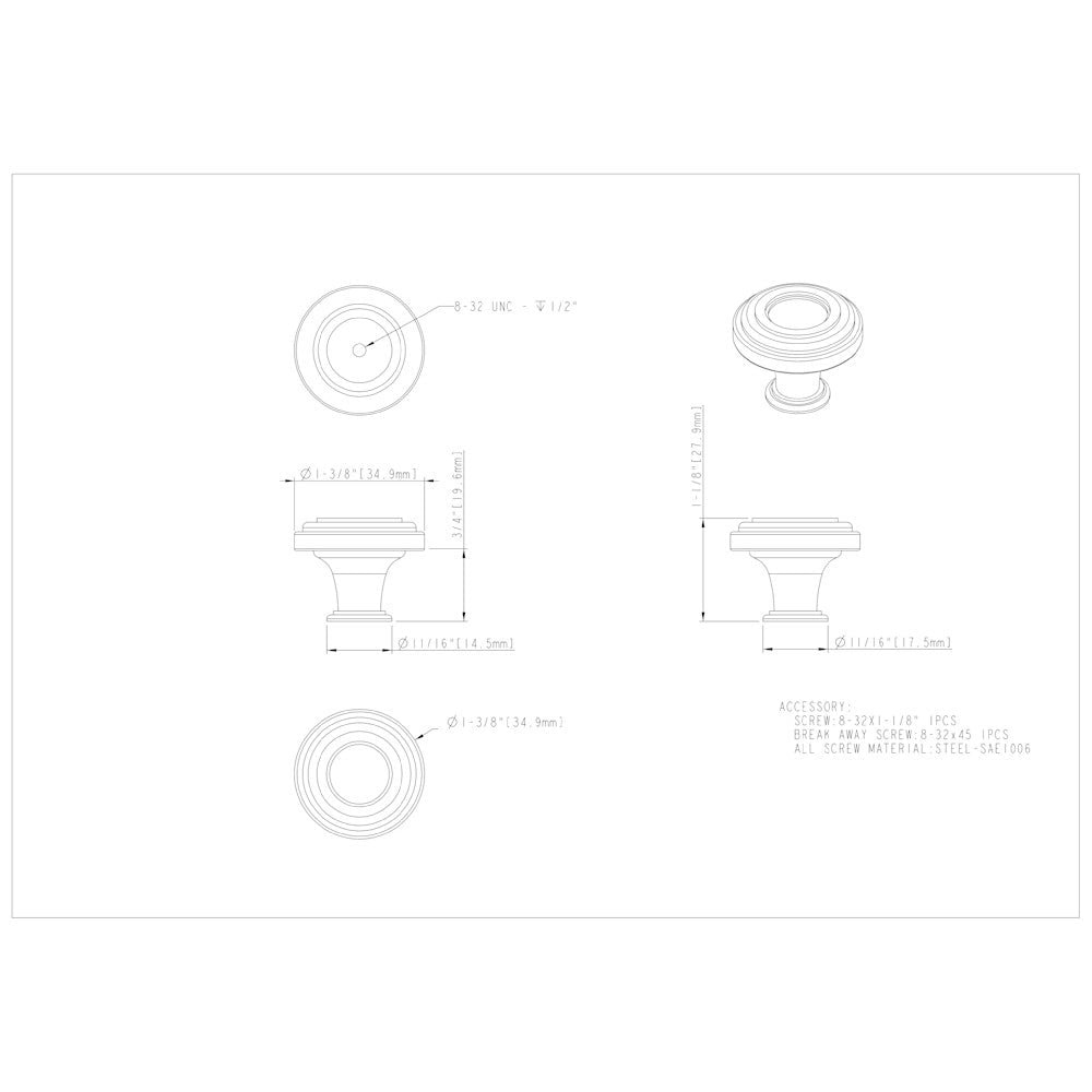 1-3/8" Diameter Satin Nickel Ring Lafayette Cabinet Knob