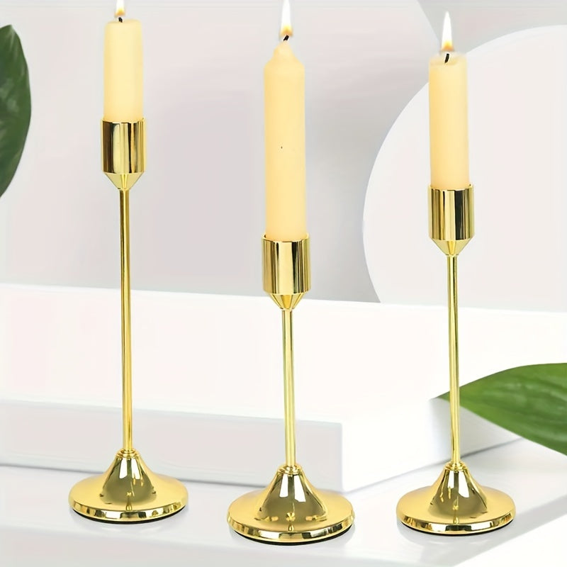 Elegant 3Piece Metal Candle Holders Gold Rose Gold Finish