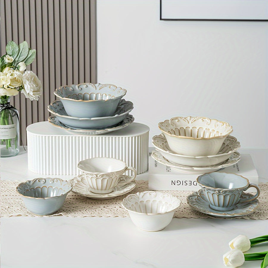 Elegant LaceEdged Ceramic Dinnerware Set Versatile Durable