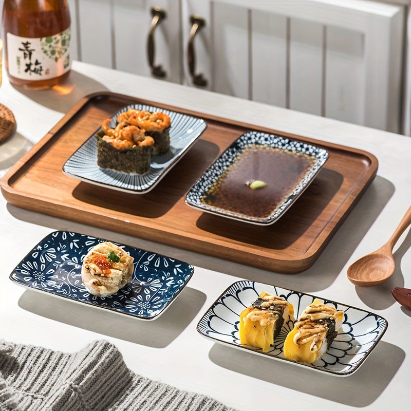 Boho Ceramic Sushi Dessert Plates Set of 4 Microwave Safe