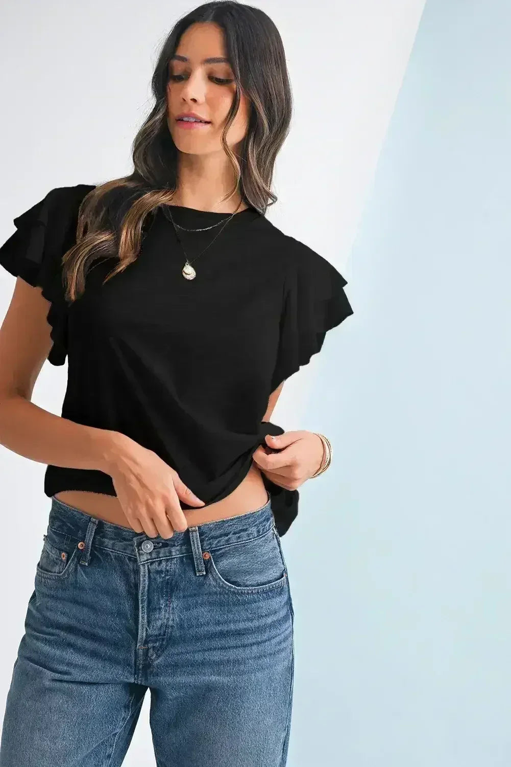 Dark Grey Ruffle Sleeve Plain Blouse | Femstylo