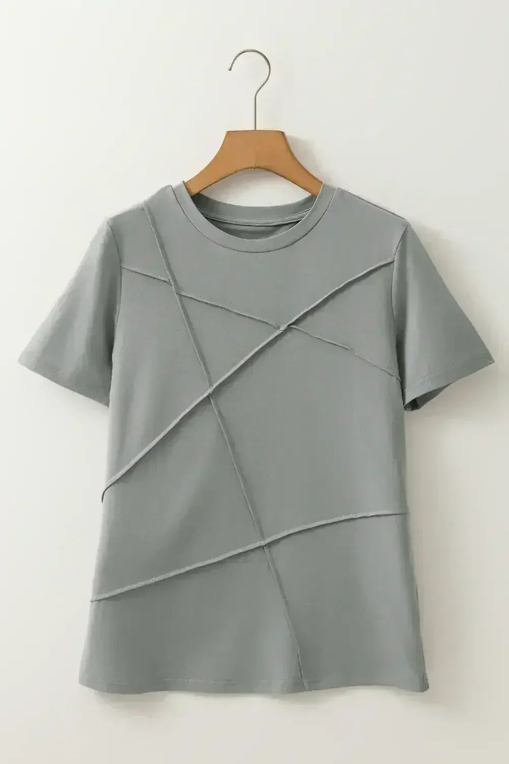 Dirty Blue Solid Color Round Neck T Shirt