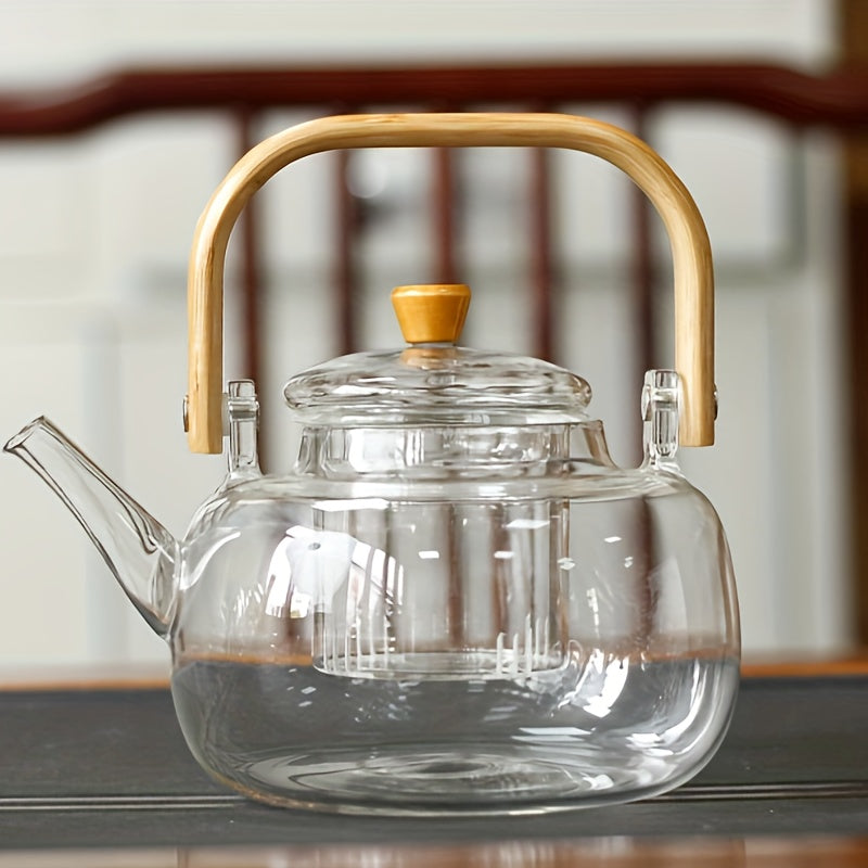 Elegant 34oz Glass Teapot with Bamboo Handle Infuser