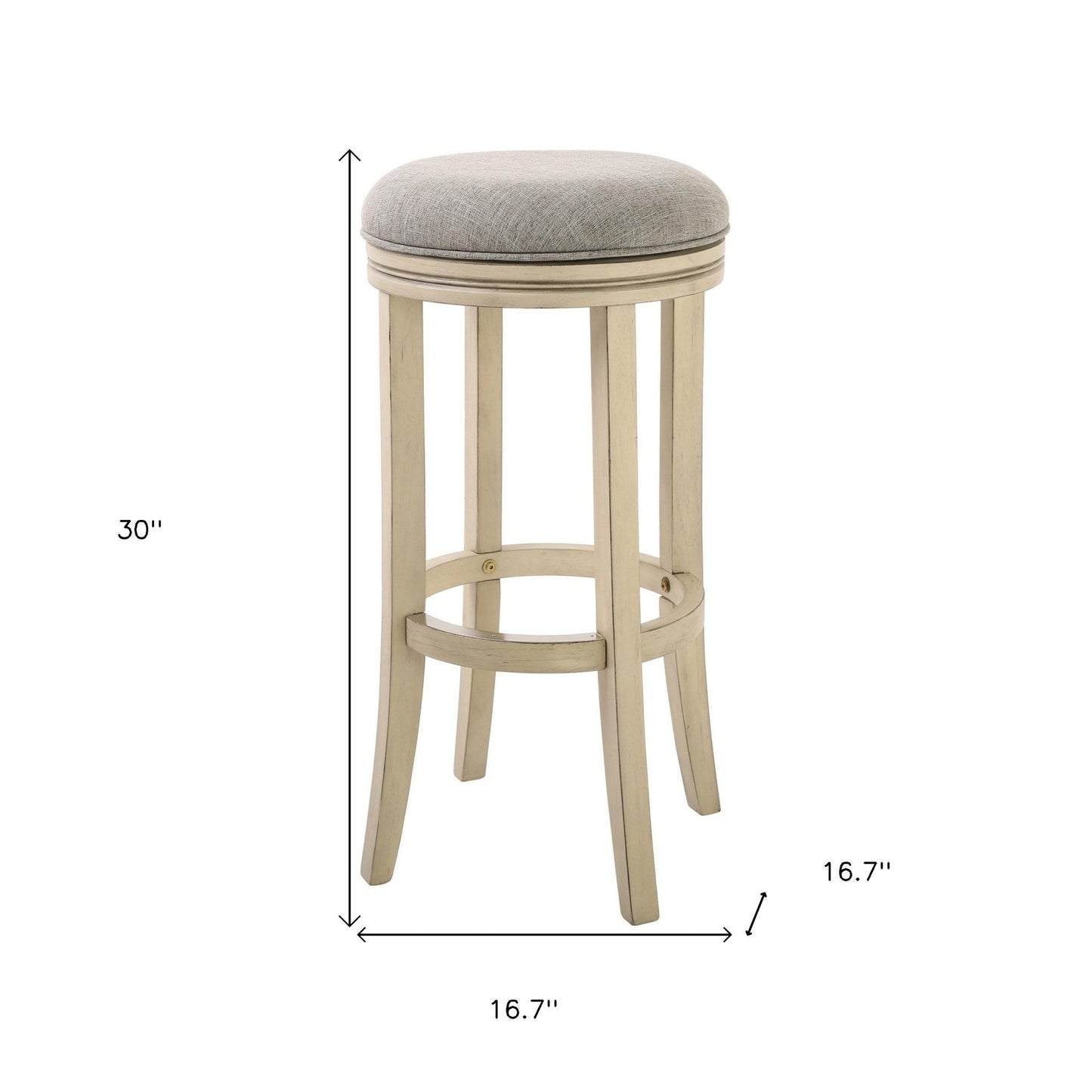 30" Gray and Ivory Fabric and Solid Wood Backless Bar Height Swivel Bar Chair