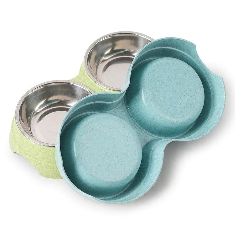Stylish Stainless Steel Double Pet Feeder - Premium Food And Water