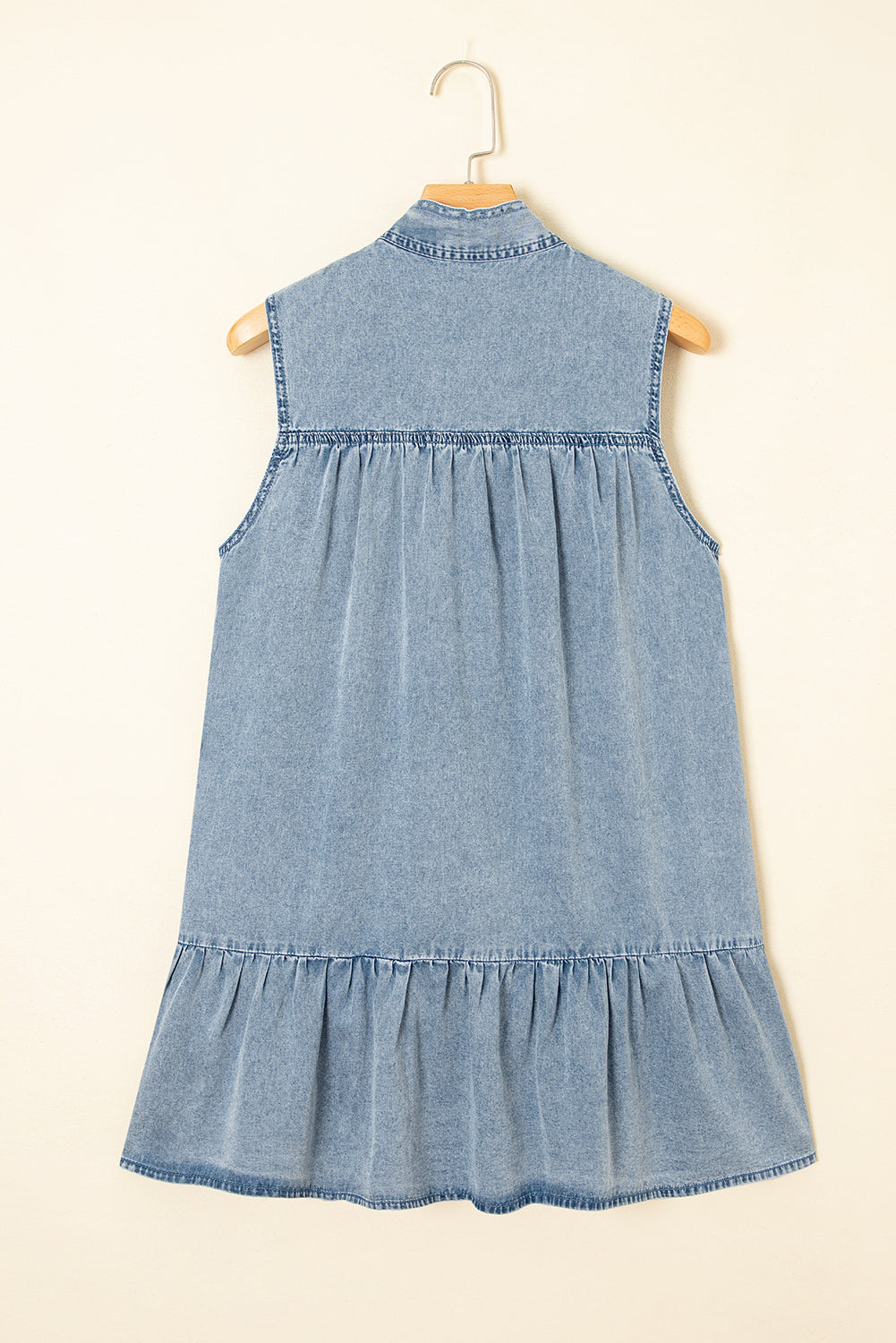 Beau Blue Bowknot Neck Ruffle Sleeveless Mini Dress