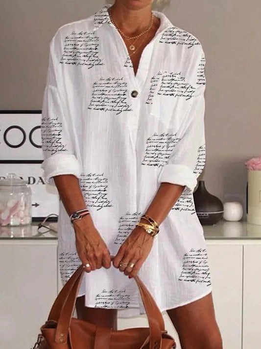 Letter Printed Slim Shirt Dress Women - Stylish & Versatile Fashion Choice