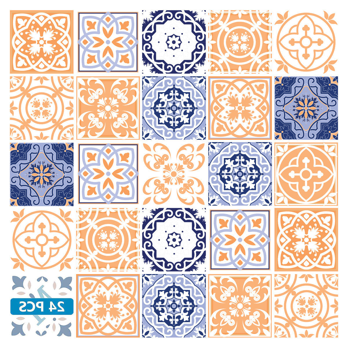 7" X 7" Yellow White And Blues Peel And Stick Removable Tiles