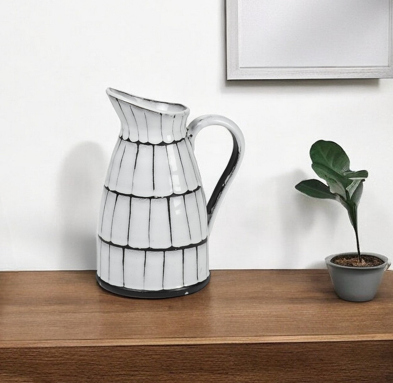 13" Black And White Cylinder Ceramic Urns Jars | Kitchen + Metal |