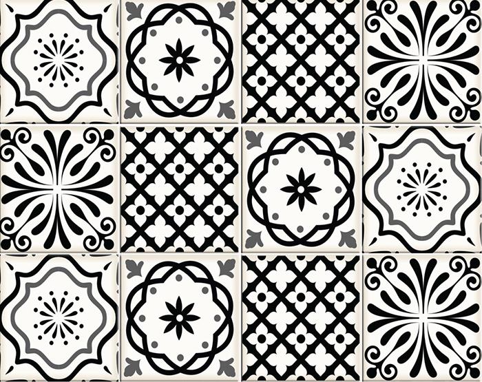 7" X 7" Black and White Multi Peel and Stick Removable Tiles