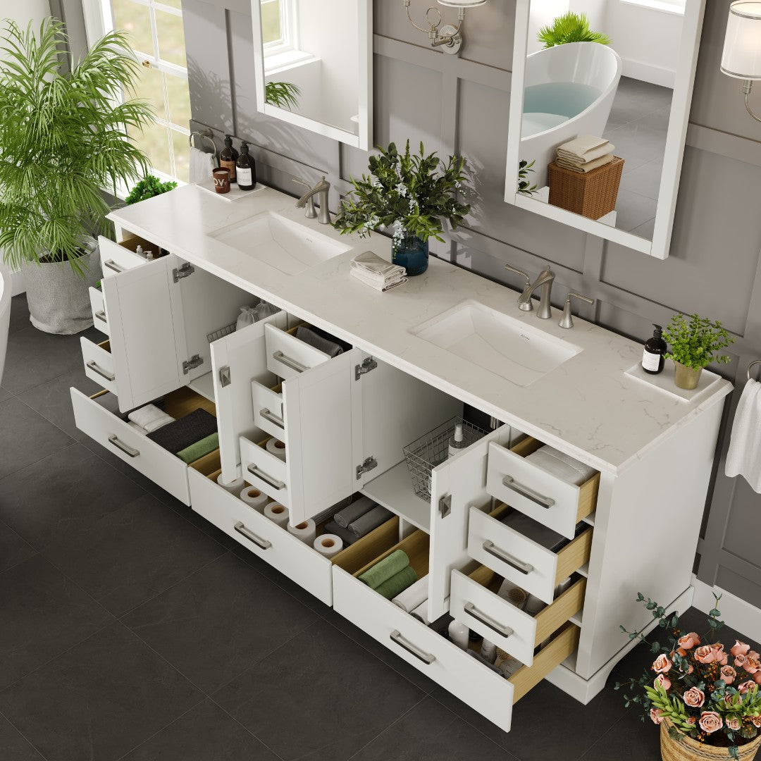 Eviva Storehouse Bath Vanity with Counter Top and Undermount Porcelain Sinks