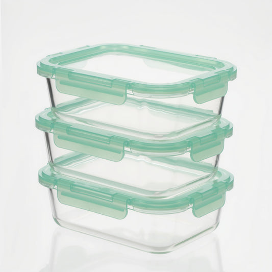 Glass Containers with Flexible Silicone Lids - Set of 3