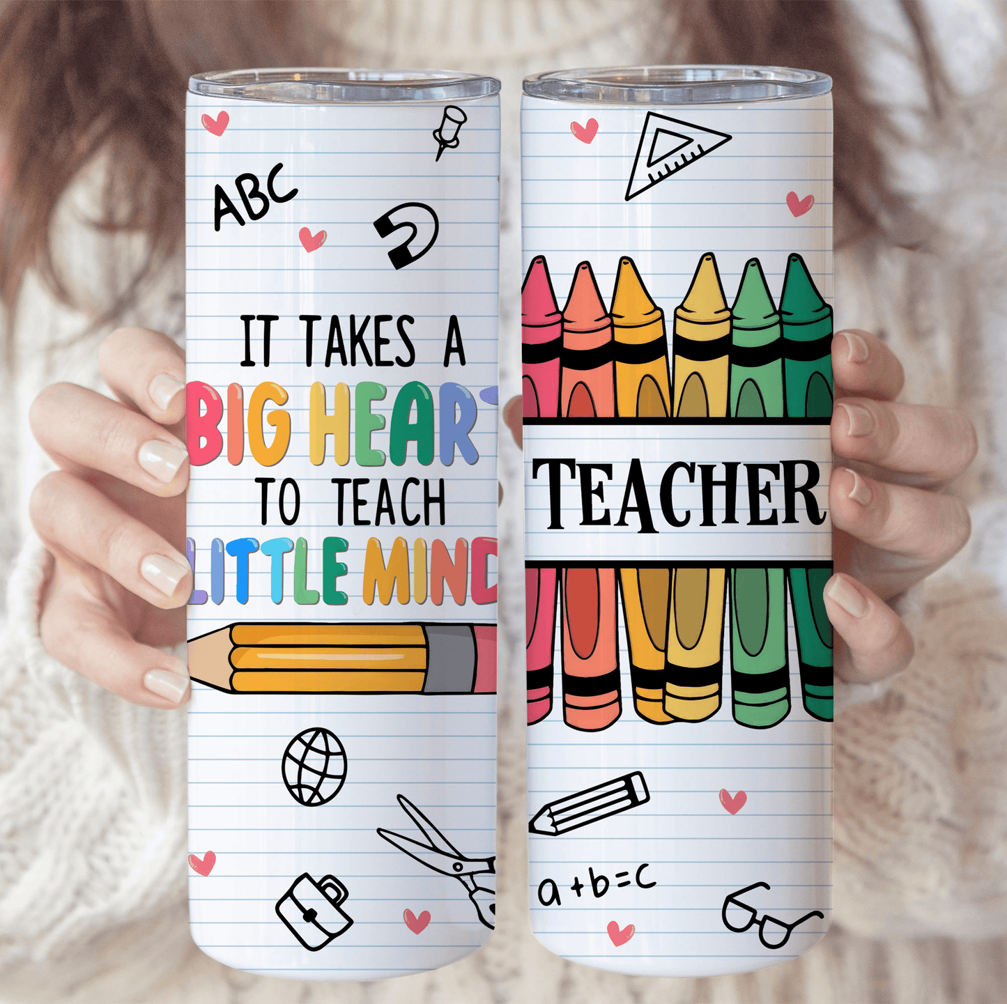 It Takes A Big Heart to Teach Little Minds - Personalized Custom 20oz Skinny Tumbler Cup - Personalized Custom Youth T Shirt - Back To School/ First Day Of School, Loving, Funny Gift for Teacher, Kindergarten, Preschool, Pre K, Paraprofessional