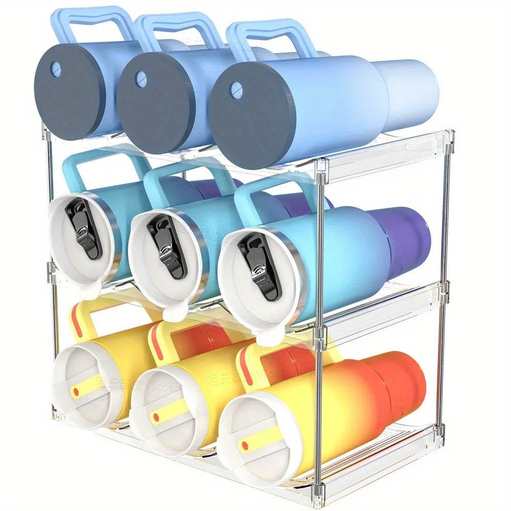 Multilayer Clear Stackable Water Bottle Organizer Rack for Kitchen Cabinets and Pantry