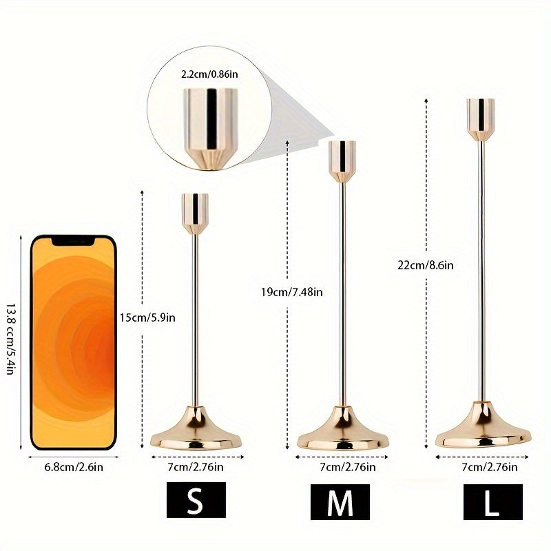 Elegant 3Piece Metal Candle Holders Gold Rose Gold Finish