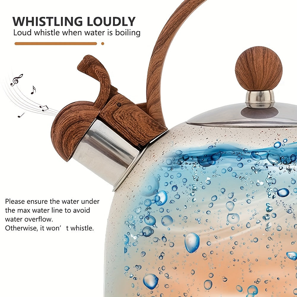2.5L Stainless Steel Whistling Tea Kettle with Natural Stone Finish