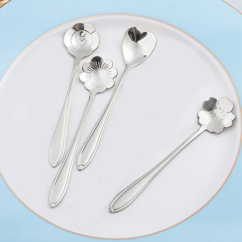 Set of 4 Cherry Blossom Stainless Steel Dessert Spoons