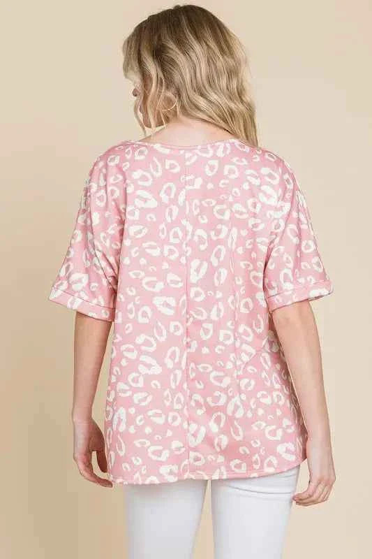 BOMBOM Loose Fit Animal Print Blouse - Soft Knit Women's Top