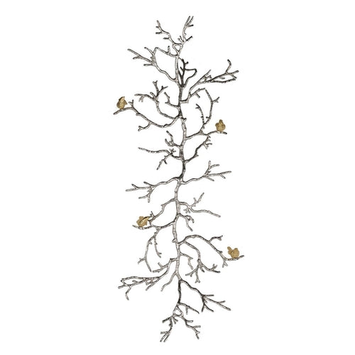 44" Silver And Gold Aluminum Branches And Birds Hanging Dimensional | Kitchen + Metal