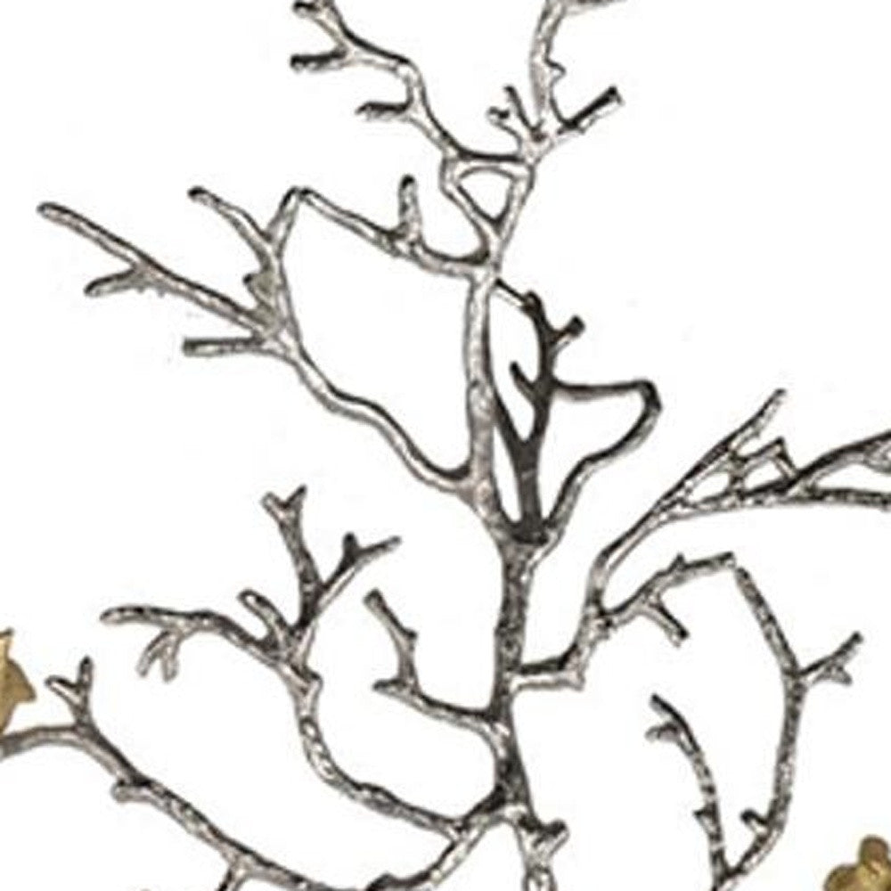 44" Silver And Gold Aluminum Branches And Birds Hanging Dimensional | Kitchen + Metal