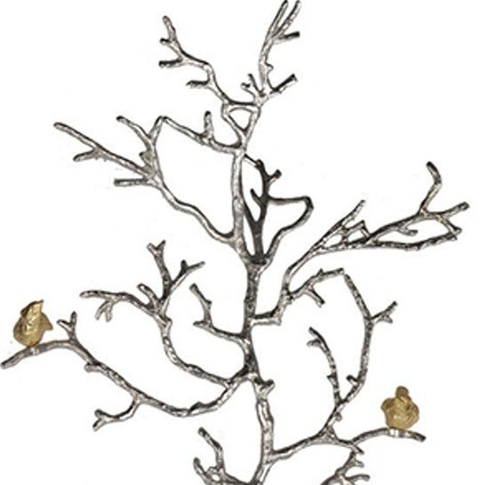 44" Silver And Gold Aluminum Branches And Birds Hanging Dimensional | Kitchen + Metal