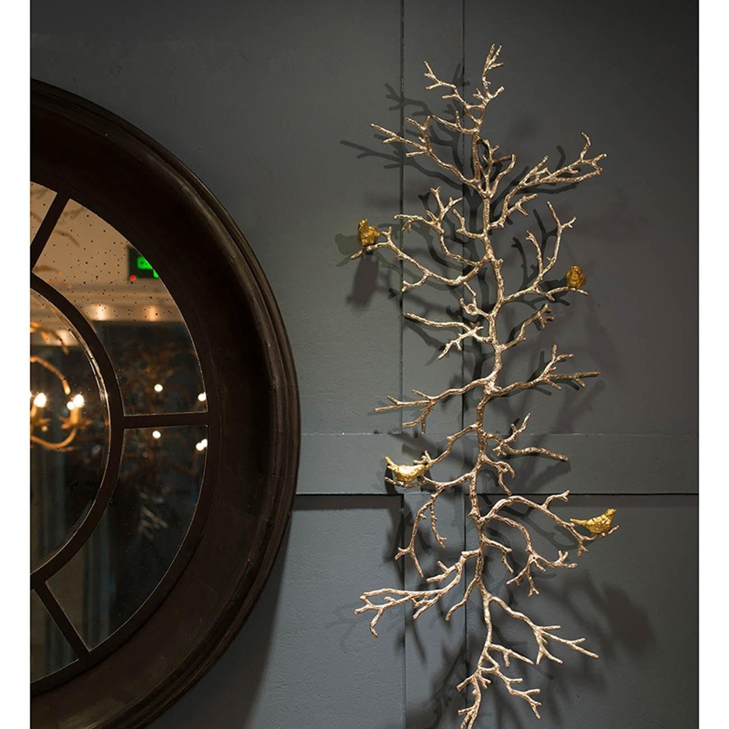 44" Silver And Gold Aluminum Branches And Birds Hanging Dimensional | Kitchen + Metal