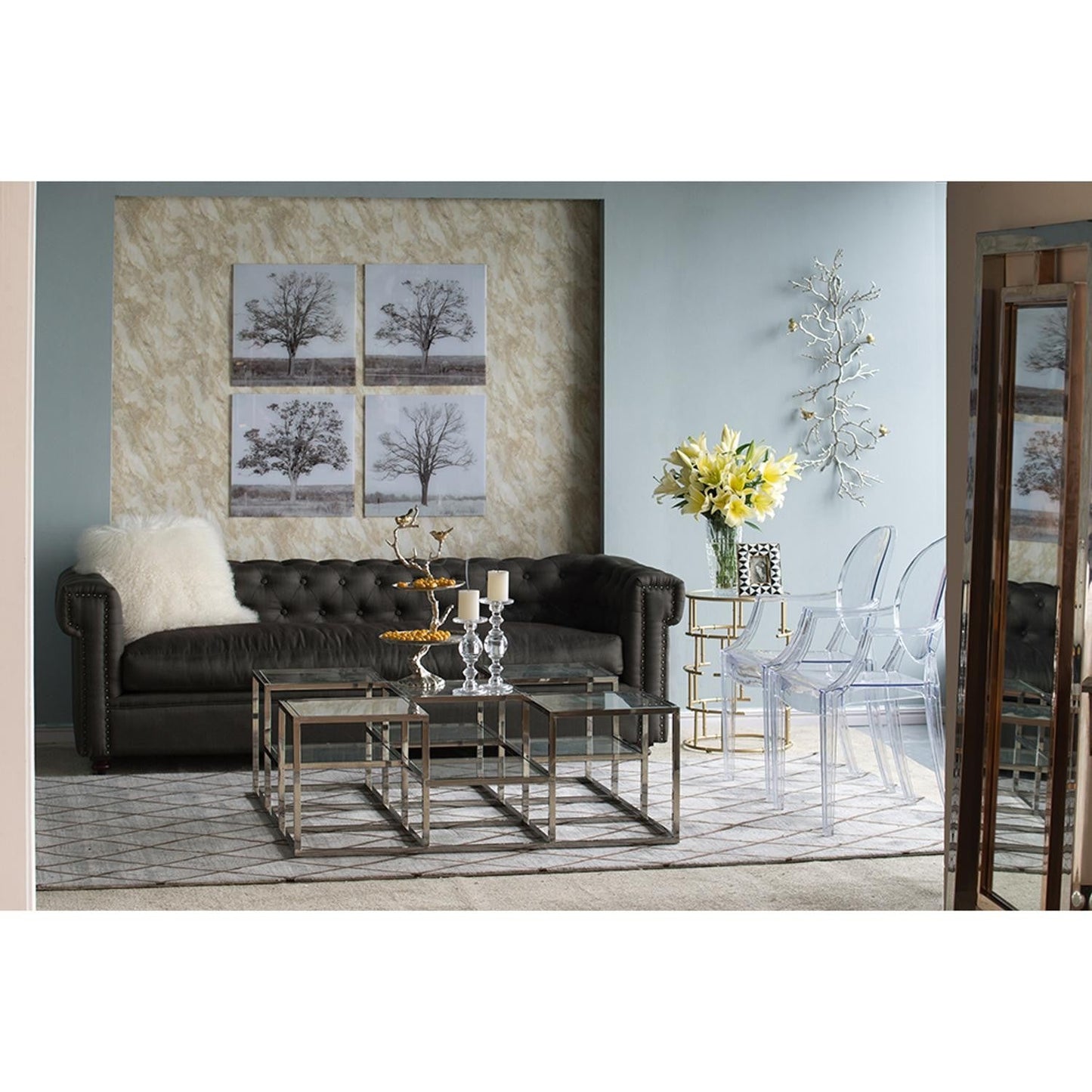 44" Silver And Gold Aluminum Branches And Birds Hanging Dimensional | Kitchen + Metal