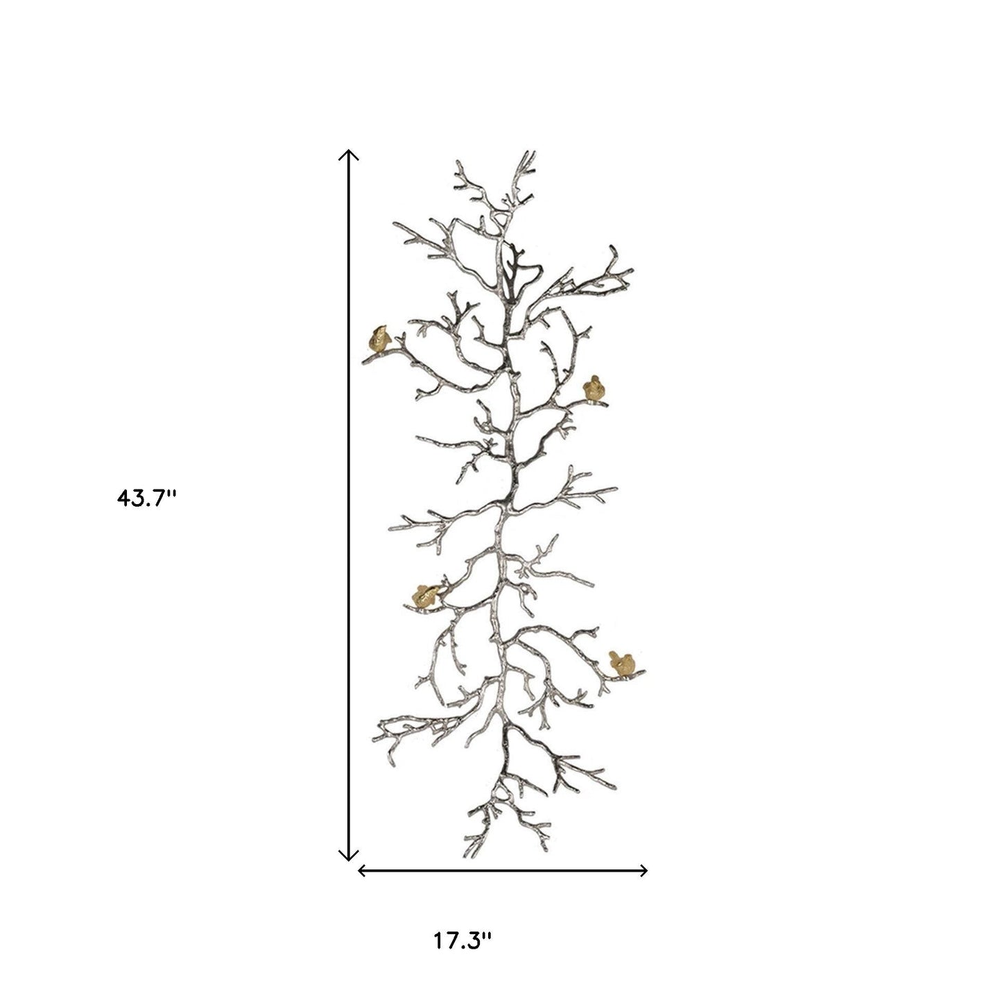 44" Silver And Gold Aluminum Branches And Birds Hanging Dimensional | Kitchen + Metal