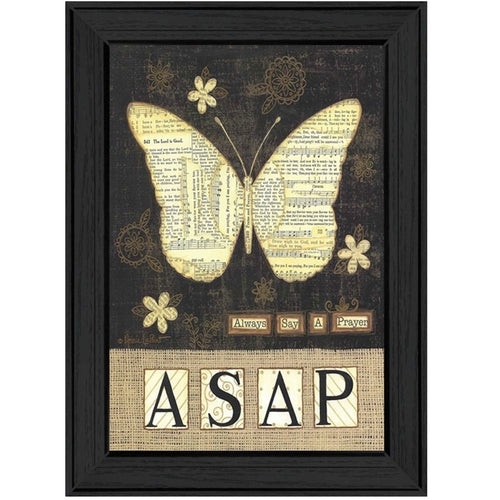 Framed artwork with butterfly, flowers, and 'ASAP' text on a dark background
