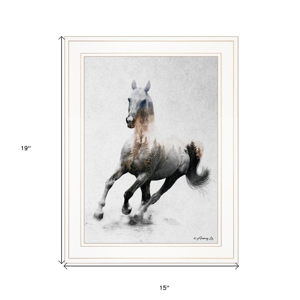 Framed artwork of a horse running on a white background