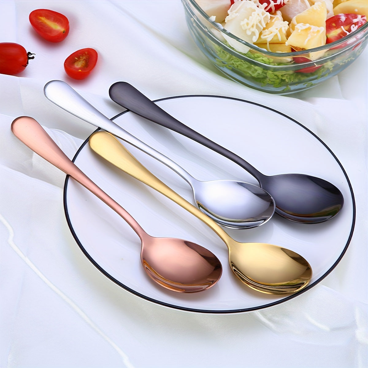 Elegant Gold Plated Stainless Steel Salad Fork Spoon Set